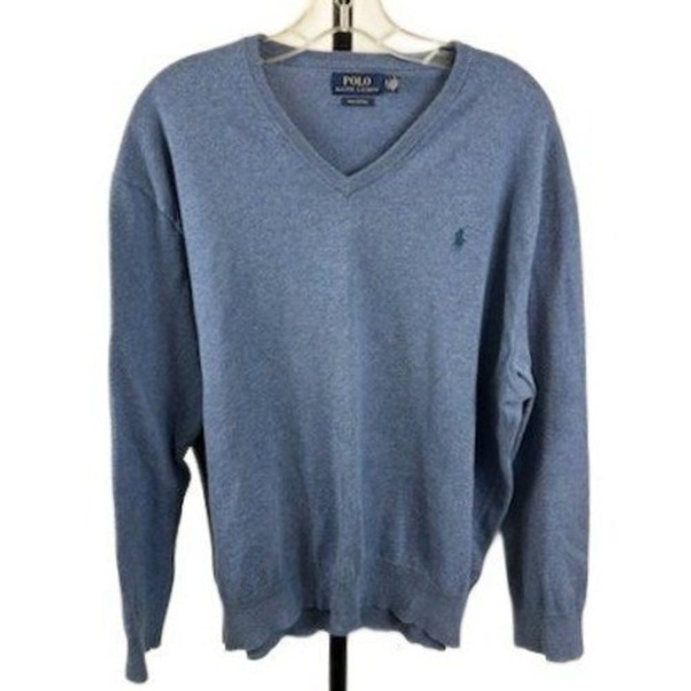 Polo Ralph Lauren Sweater Men's Size XL Blue 100% Pima Cotton‎ V-Neck